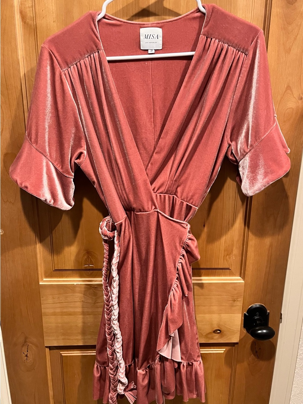 Misa Los Angeles Desma Rose Velvet Wrap Dress with Ruffle Hem